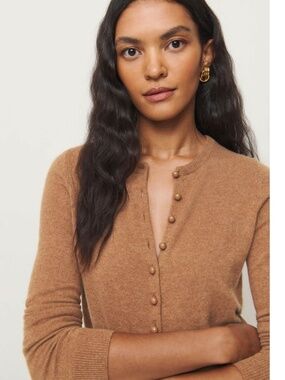 Reformation Caspia Cashmere Cropped Cardigan in Camel